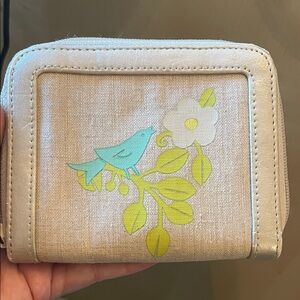Vera Bradley Cream Wallet with Blue Bird and Yellow Flower Design